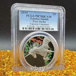 Preuve 2014 5 $ Île Tokelau Licorne Colorisée PCGS FS PR70DCAM 1 de 15 Impeccable Preuve 2014 5 $ Île Tokelau Licorne Colorisée PCGS FS PR70DCAM 1 de 15 Impeccable