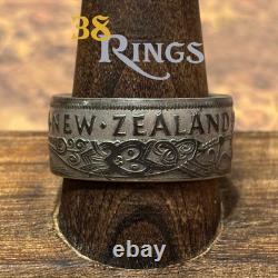 RARE 50 % ARGENT Nouvelle-Zélande Demi-Couronne Bague en pièce tailles 5-12 Fait main aux États-Unis Océanie