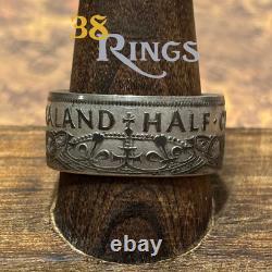 RARE 50 % ARGENT Nouvelle-Zélande Demi-Couronne Bague en pièce tailles 5-12 Fait main aux États-Unis Océanie