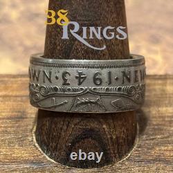 RARE 50 % ARGENT Nouvelle-Zélande Demi-Couronne Bague en pièce tailles 5-12 Fait main aux États-Unis Océanie