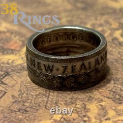 RARE 50 % ARGENT Nouvelle-Zélande Demi-Couronne Bague en pièce tailles 5-12 Fait main aux États-Unis Océanie