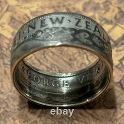 RARE 50 % ARGENT Nouvelle-Zélande Demi-Couronne Bague en pièce tailles 5-12 Fait main aux États-Unis Océanie