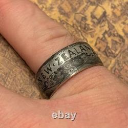 RARE 50 % ARGENT Nouvelle-Zélande Demi-Couronne Bague en pièce tailles 5-12 Fait main aux États-Unis Océanie