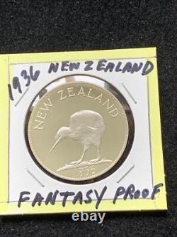 RARE pièce de monnaie en argent de taille couronne de la FANTASY KING Edward VIII de Nouvelle-Zélande de 1936 GEM PROOF