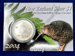 Rare 2004 'Petit Kiwi Tacheté' 1 once Argent Dollar de Nouvelle-Zélande BU (DERNIER EXEMPLAIRE)