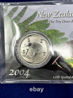 Rare 2004 'Petit Kiwi tacheté' 1 once d'argent Nouvelle-Zélande Dollar BU