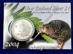 Rare 2004 'Petit Kiwi tacheté' 1 once d'argent dollar néo-zélandais BE (DERNIER)