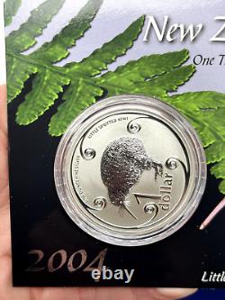 Rare 2004 'Petit Kiwi tacheté' 1 once d'argent dollar néo-zélandais BE (DERNIER)