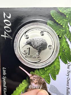 Rare 2004 'Petit Kiwi tacheté' 1 once d'argent dollar néo-zélandais BE (DERNIER)