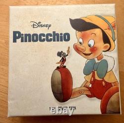 Rare pièce d'argent proof de 1 oz Pinocchio Disney Nouvelle-Zélande Mint 2018