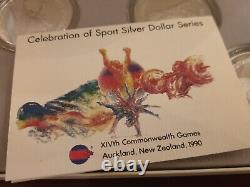 Série de pièces de monnaie en argent de la Nouvelle-Zélande pour la célébration du XIVe Jeux du Commonwealth sportif 1990