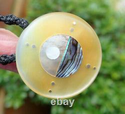 South Sea Pearl Recycled Ebony Incrusté Nz Paua Shell Silver Sun Ocean Collier