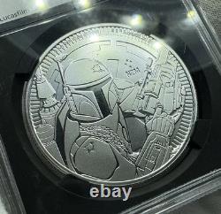 Star Wars BOBA FETT 1 oz. 999 Argent 2020 Premières Émissions Nouvelle-Zélande S$2 NGC MS70