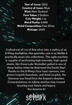 Star Wars X-wing 1oz Argent Pièce Ms70 2022 2000 Mintage Avec Coa