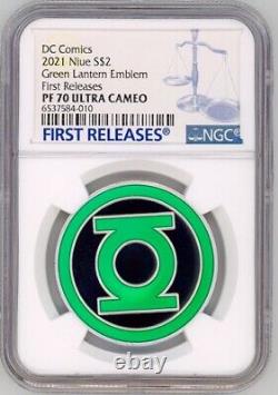 Symbole de Green Lantern de DC Comics Monnaie en argent d'une once 2021 Niue Ngc Pf70 Première sortie