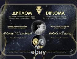Tokelau 3 oz ROBOTS V1 NEXT EVOLUTION Amour 20 $ Pièce en argent 2021 Proof Obsidienne