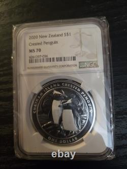Vente 2020 Dollar d'Argent de Nouvelle-Zélande 1 Dollar Pingouin Crête Ngc Ms70 Pop 56