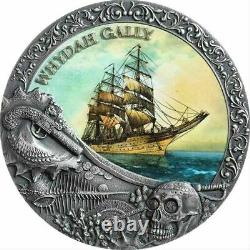 Whydah Gally Grand Navire 2019 Niue 5 $ Coin De Silver 2oz Ngc Ms70 Antiqued